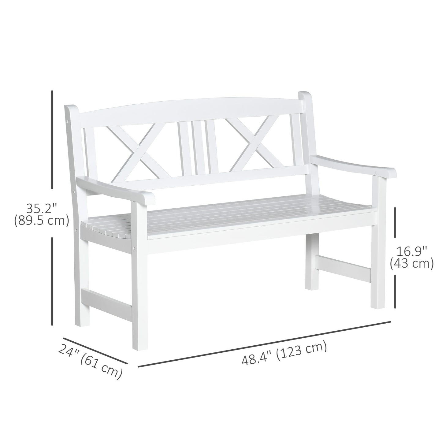 2-Seater Wooden Garden Bench, 4FT Outdoor Patio Loveseat with Unique X-Shape Back for Yard, Lawn, Porch, White