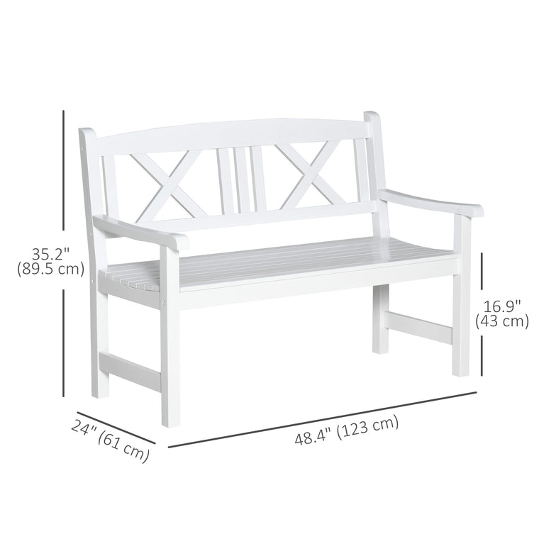 4FT Wooden Garden Bench with X-Shape Back, 2-Seater