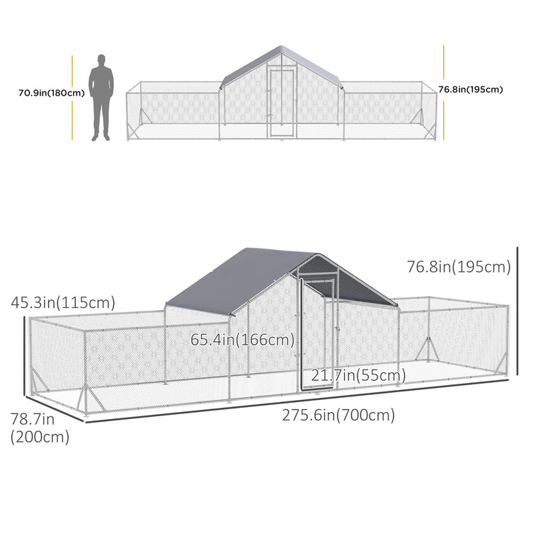 23' x 6.6' Silver Chicken Run with Cover for 12-14 Chickens