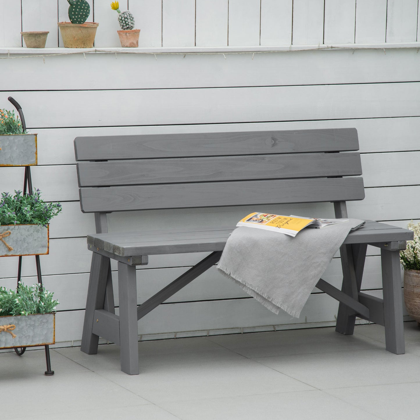 Wooden Garden Bench for Outdoor, 2-person Patio Bench, Loveseat Furniture for Lawn, Deck, Yard, Porch and Entryway, Grey