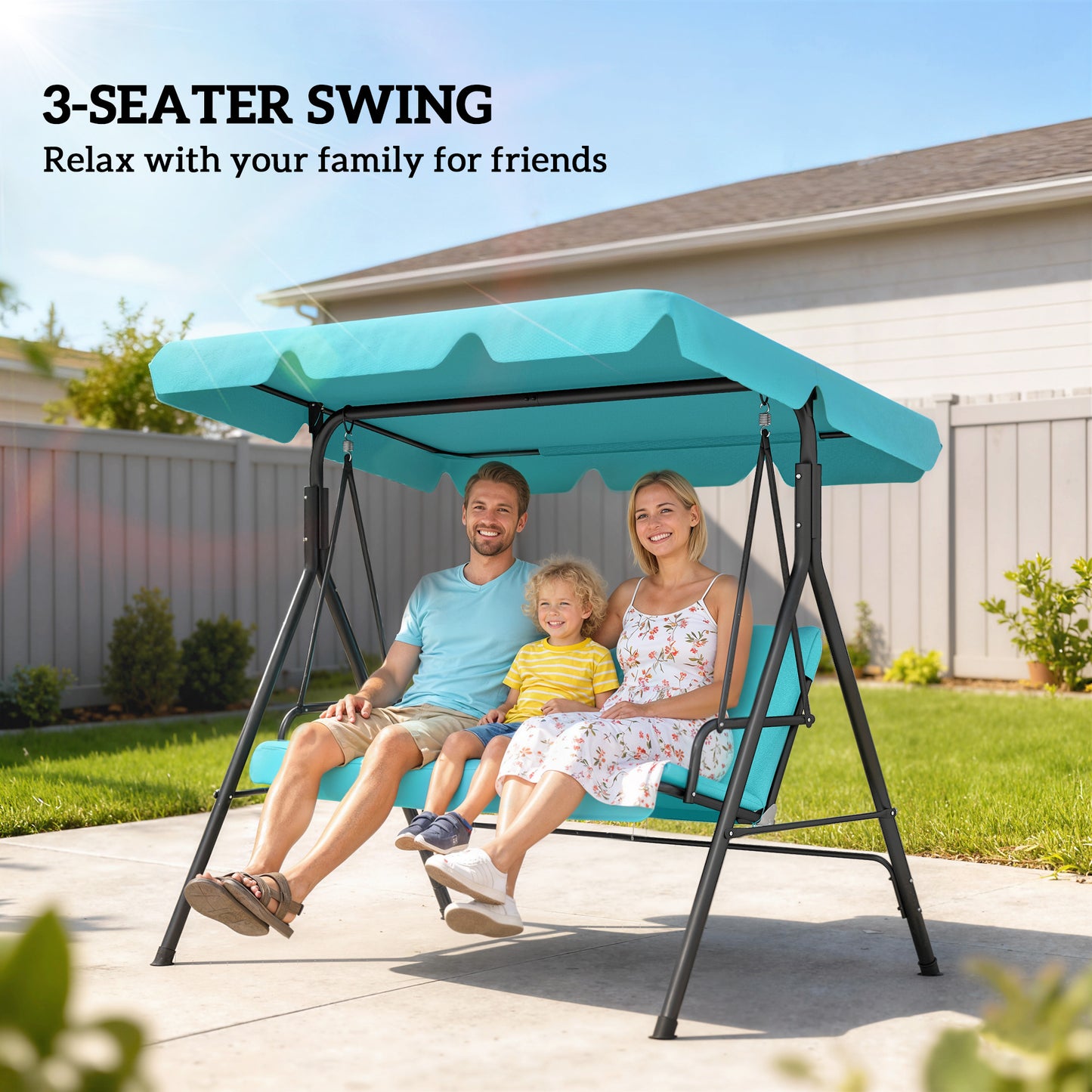 3-Seater Outdoor Porch Swing with Adjustable Canopy, Patio Swing Chair for Garden, Poolside, Backyard, Grey and White