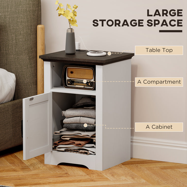 Set of 2 Nightstands with Charging Outlets - White