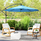 10' Deluxe Patio Umbrella, Outdoor Market Parasol, Banana Hanging Offset Sunshade with Crank, Cross Base, Blue
