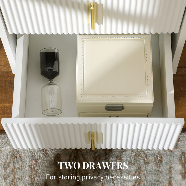 Nightstand with 2 Drawers and Metal Legs - White
