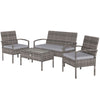 4 Pieces Patio Furniture Set with A Loveseat, Two Armchairs and A Coffee Table, Outdoor Conversation Set, Light Grey