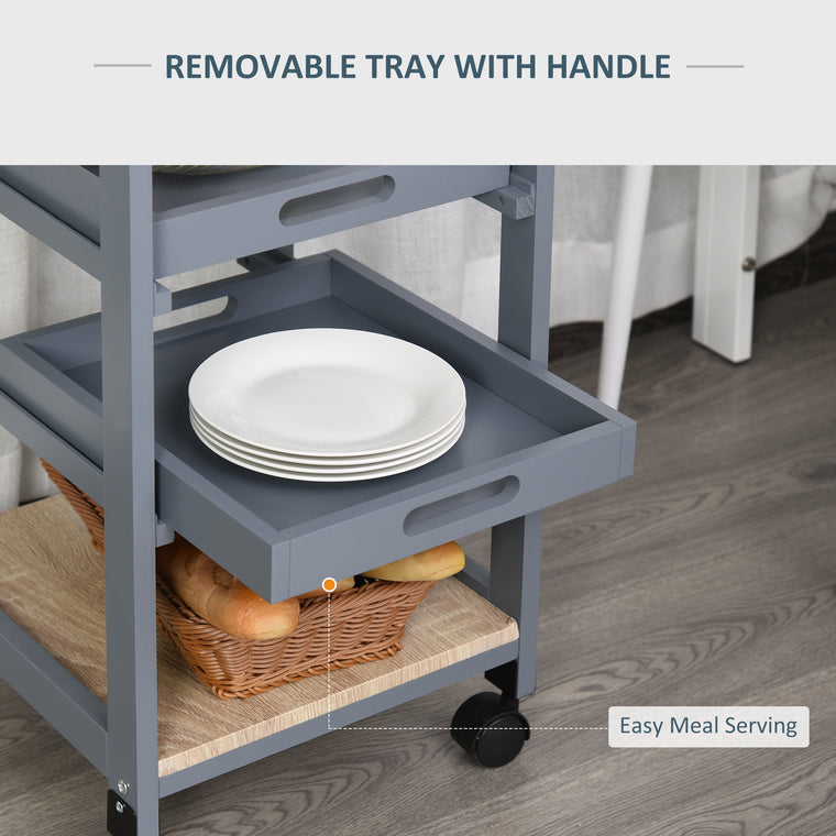 Rolling Kitchen Island Serving Cart with Drawer - Grey
