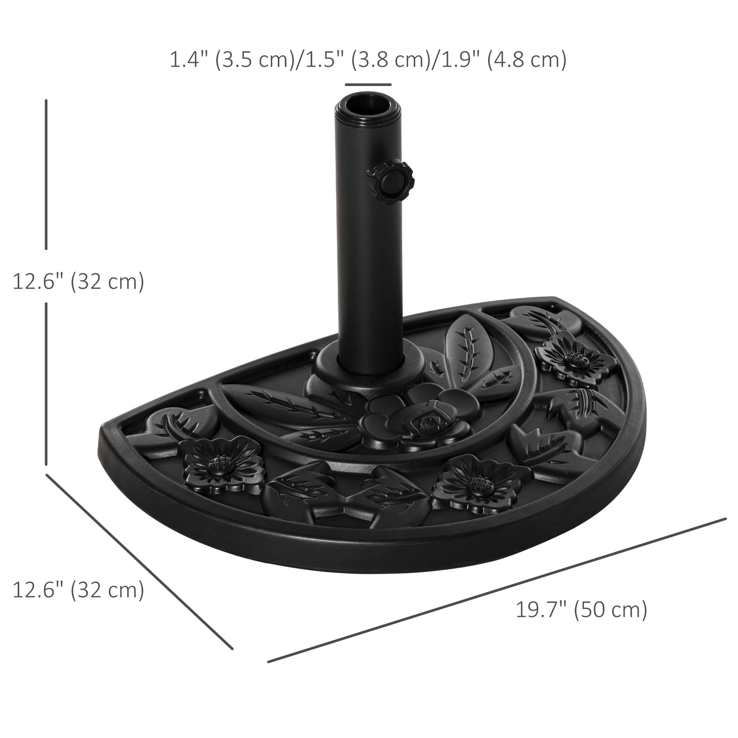 20 lb Heavy Duty Half Umbrella Base, Outdoor Concrete Umbrella Stand, Patio Half Round Base for Market Umbrella, Black