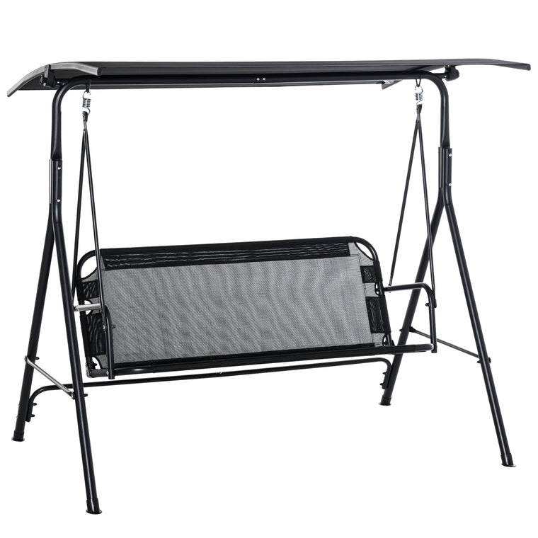 2-Seater Porch Swing Bench with Adjustable Canopy & Mesh Seat