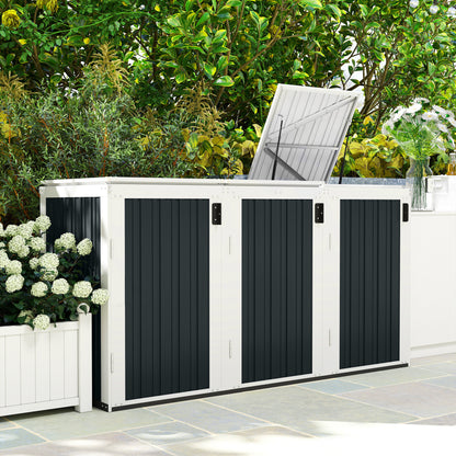 Rustproof Garbage Bin Shed with Magnetic Doors, Fits 3 Bins