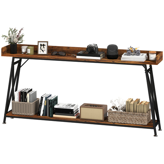 71" Console Table with Storage Shelf - Rustic Brown