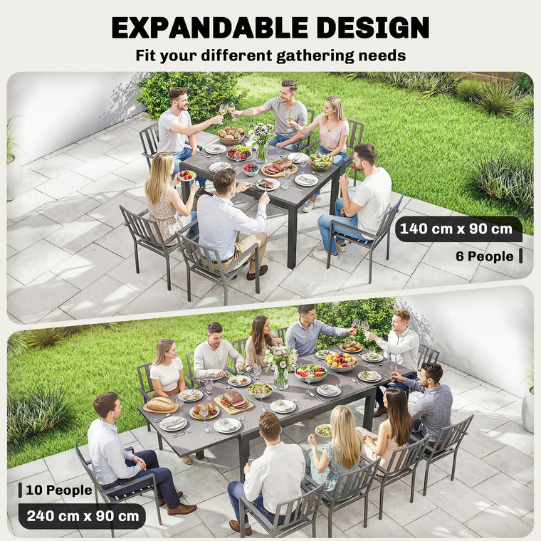 55"-95" Expandable Dining Table with Glass Top