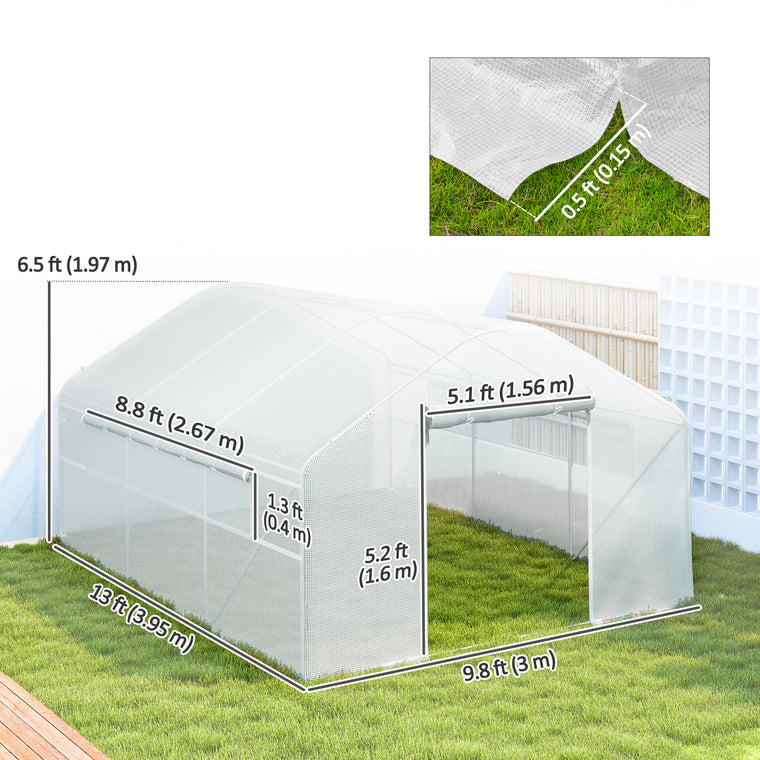 13' x 10' x 6.5' White Tunnel Greenhouse with Steel Frame