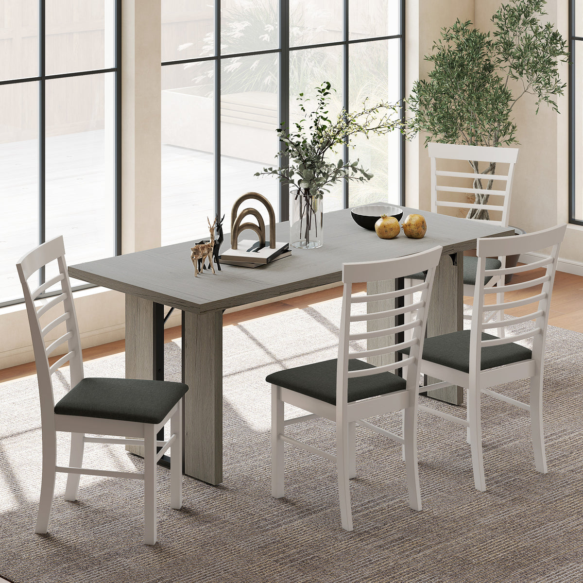 Industrial Kitchen Table for 8, 71" Rectangular Dining Table with Thick Tabletop for Dining Room, Grey Wood Finish