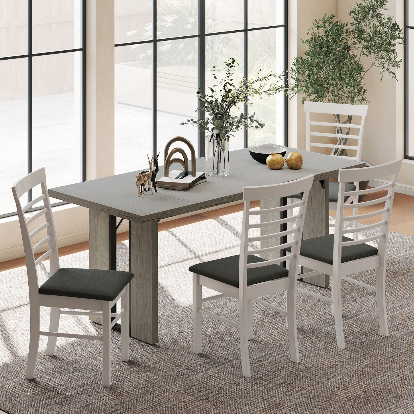 Industrial Kitchen Table for 8, 71" Rectangular Dining Table with Thick Tabletop for Dining Room, Grey Wood Finish