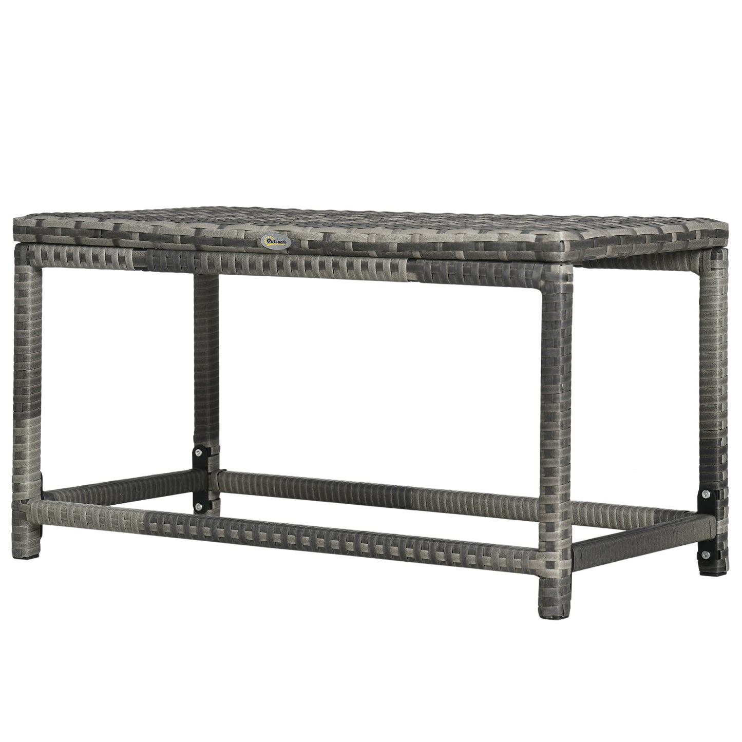 Patio Rattan End Table, Outdoor Side Table with Full Woven Table Top for Garden, Balcony, Mixed Grey