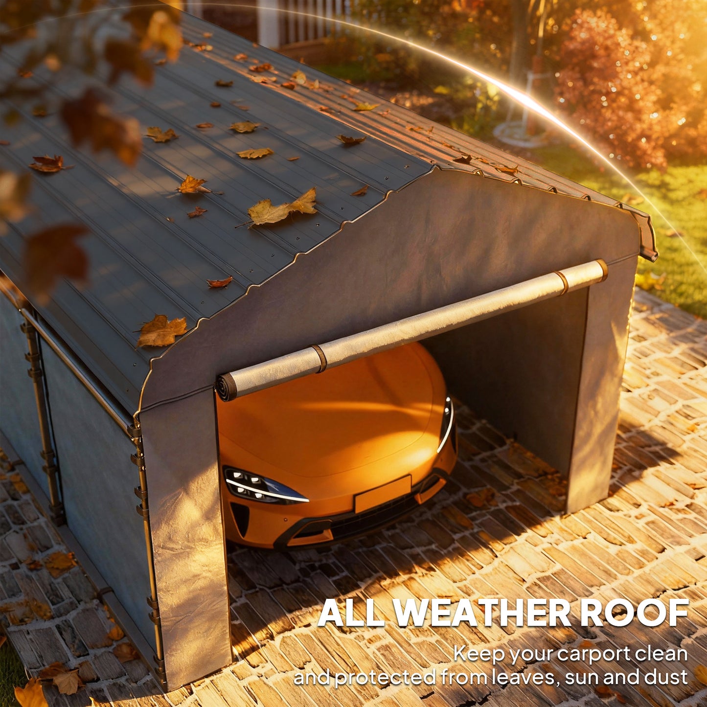 Metal Carport, Heavy Duty Garage Car Shelter with Galvanized Metal Roof and Removable Sidewalls, Light Grey