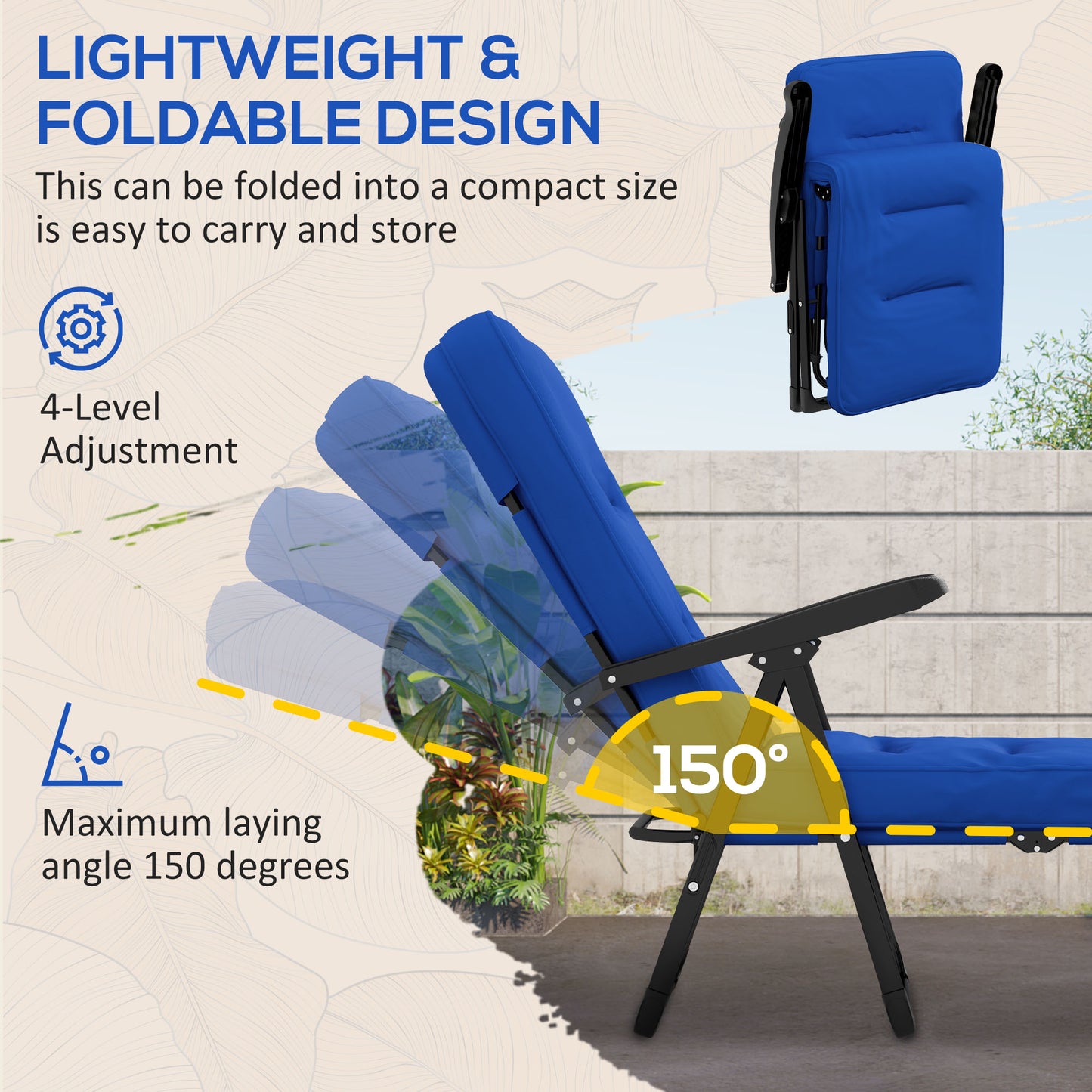 Folding Outdoor Lounge Chair with Cushion, Adjustable Backrest, Reclining Patio Garden Chair with Footrest, Wine Red