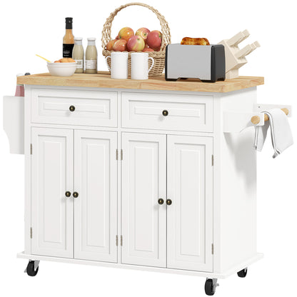 Rolling Kitchen Island Cart with Wood Top - Cream White