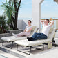 2-Piece Folding Lounge Chairs with Adjustable Backrest, Tanning Chair with Cushion, Side Pocket, Headrest, Beige - Beige