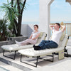 2-Piece Folding Lounge Chairs with Adjustable Backrest, Tanning Chair with Cushion, Side Pocket, Headrest, Beige