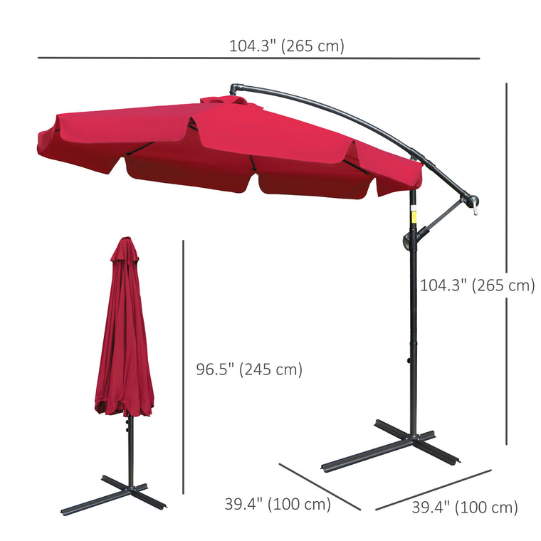 9FT Red Cantilever Umbrella with Cross Base & 8 Ribs