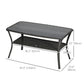Outdoor Patio PE Rattan Coffee Table with Storage Shelf, Wicker Side Table with Glass Top, Black