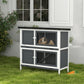 Wood Rabbit Hutch with 2 Large Main House, Ramp, Trays, Grey