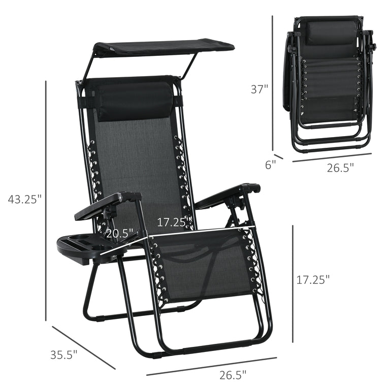 Black Zero Gravity Lounge Chair with Canopy Shade