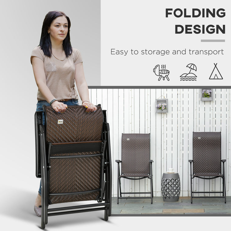 Brown Wicker Folding Chairs with Adjustable Backrest