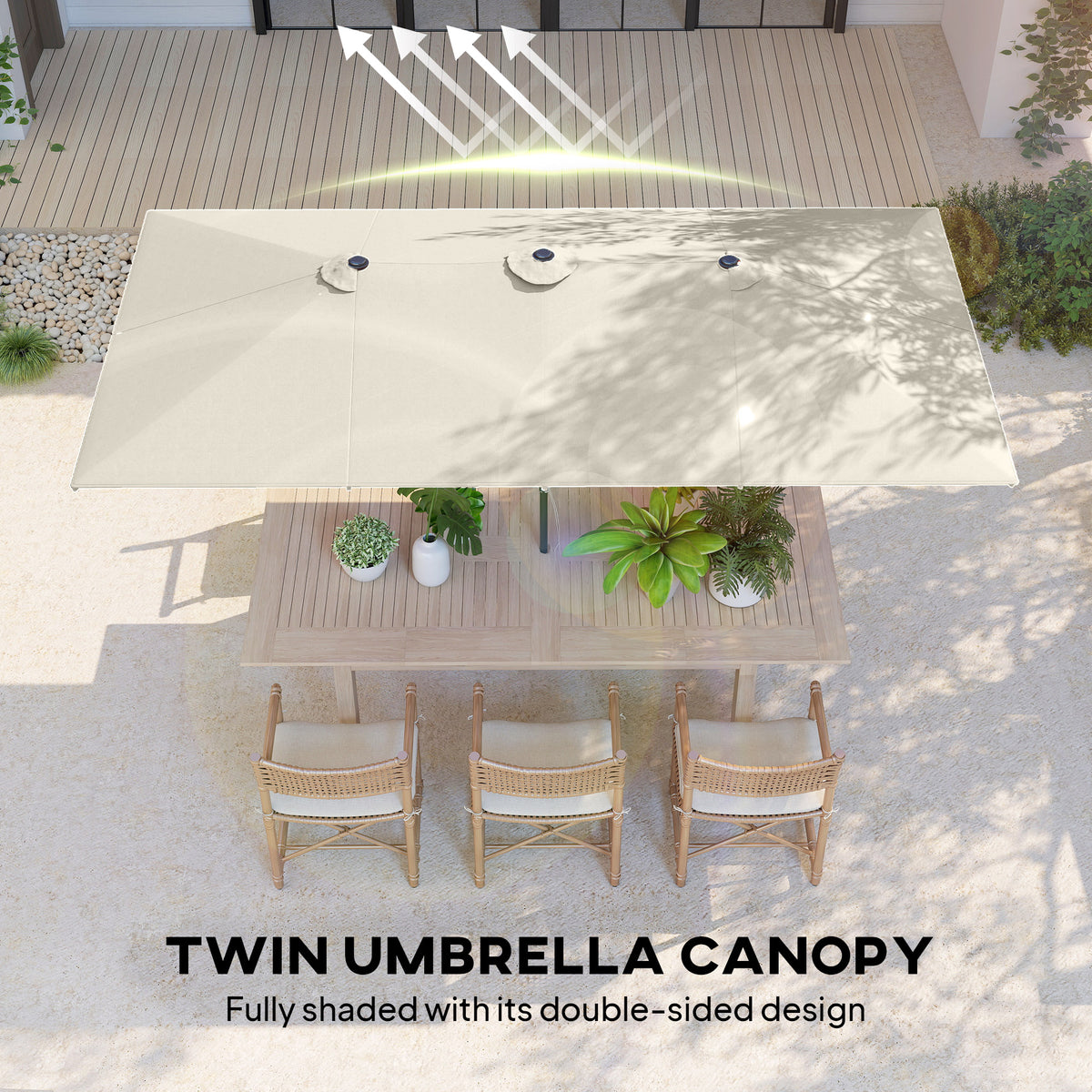 White Double-Sided Umbrella with Adjustable Height & 12 Ribs
