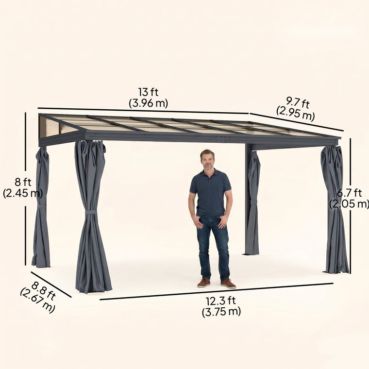 10' x 13' Hardtop Pergola with Polycarbonate Roof & Curtains