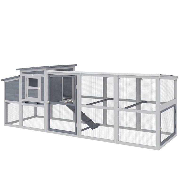 Large Wooden Chicken Coop with Covered Run & Nesting Box