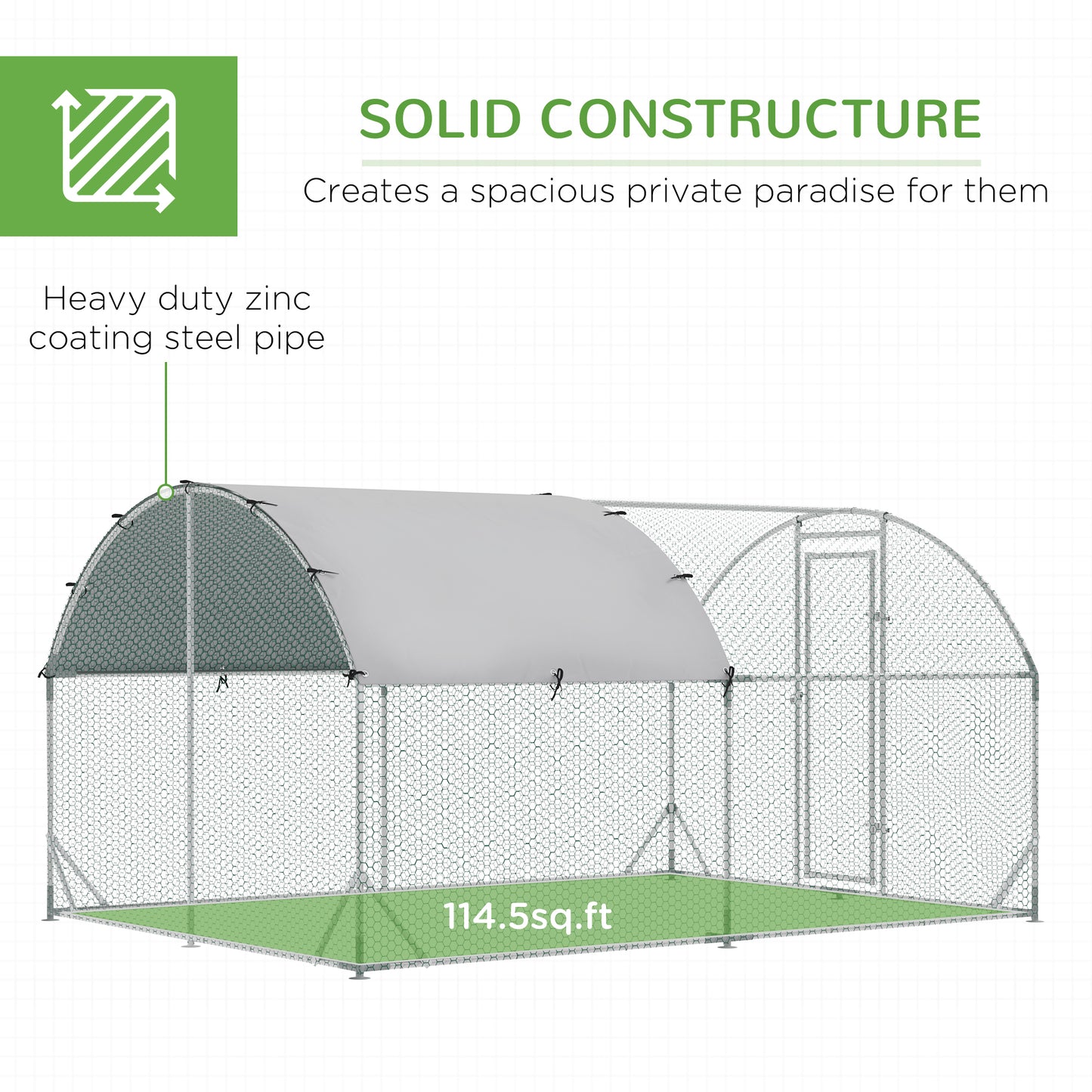 9.2' x 12.5' x 6.5' Silver Galvanized Chicken Coop with Cover