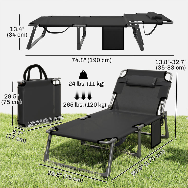 29.5" Folding Chaise Lounge Set of 2 with Side Pocket