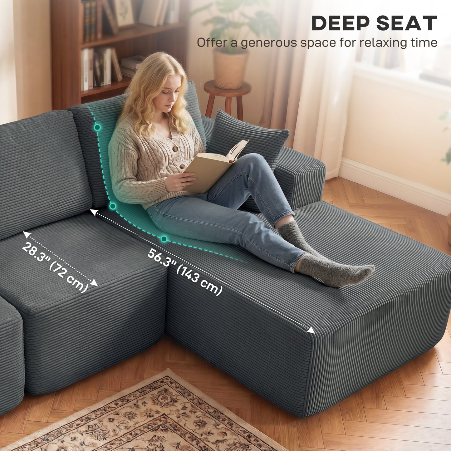 2-in-1 Modular L-Shape Sectional Sofa Bed - Dark Grey