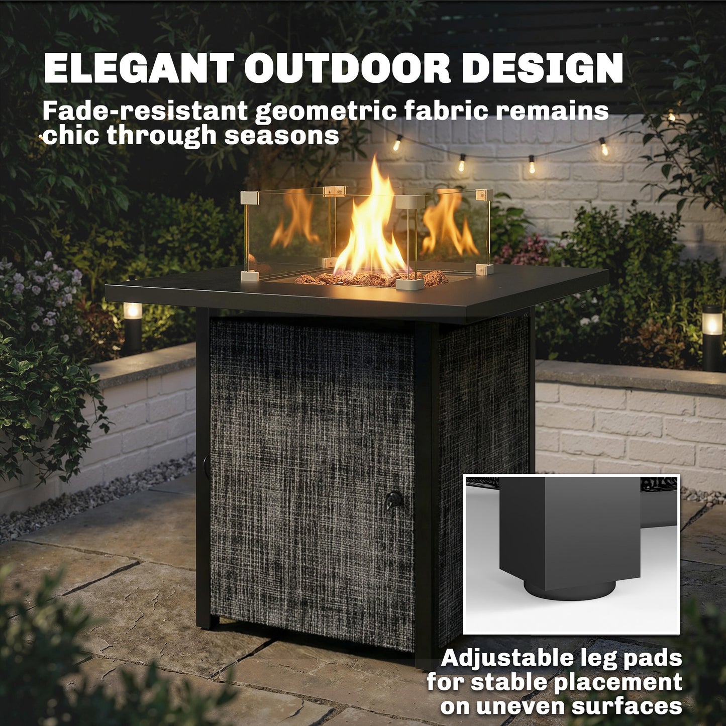 Propane Fire Pit Table, 28 Inch Gas Fire Pit with Explosion-Proof Net and Glass Wind Guard, Gas Tank Holder