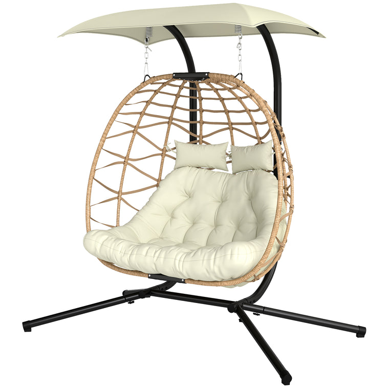 Double Wicker Egg Swing Chair with Canopy & Stand
