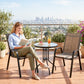 3 Pieces Bistro Set, Small Patio Furniture Set with Stackable Mesh Chairs, Glass Table for Garden, Light Mixed Brown - Linen