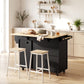 Kitchen Island with Drop Leaf, Rolling Kitchen Cart with Power Outlet, Cabinet, 3 Drawers, Spice Rack, Towel Bar, Black