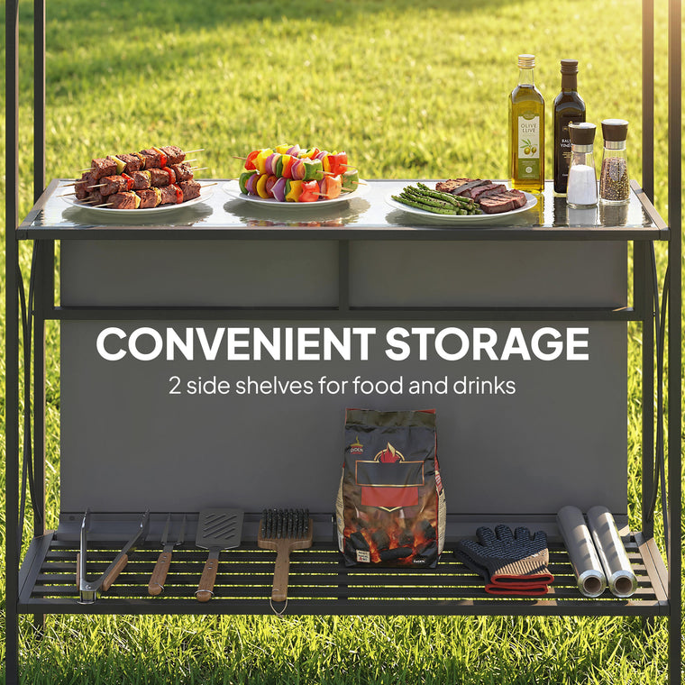 8' x 5' Dark Grey Grill Gazebo with 2 Side Shelves
