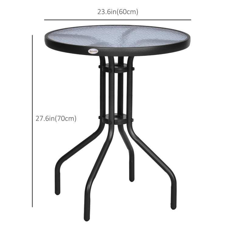 24" Round Steel Dining Table with Glass Top