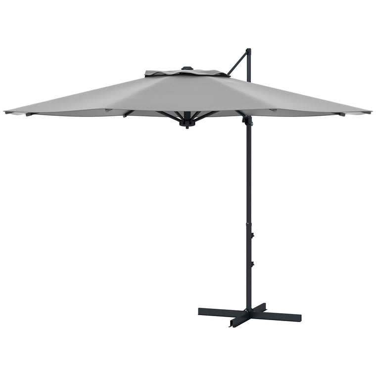 10FT Grey Aluminum Cantilever Umbrella with 360° Rotation