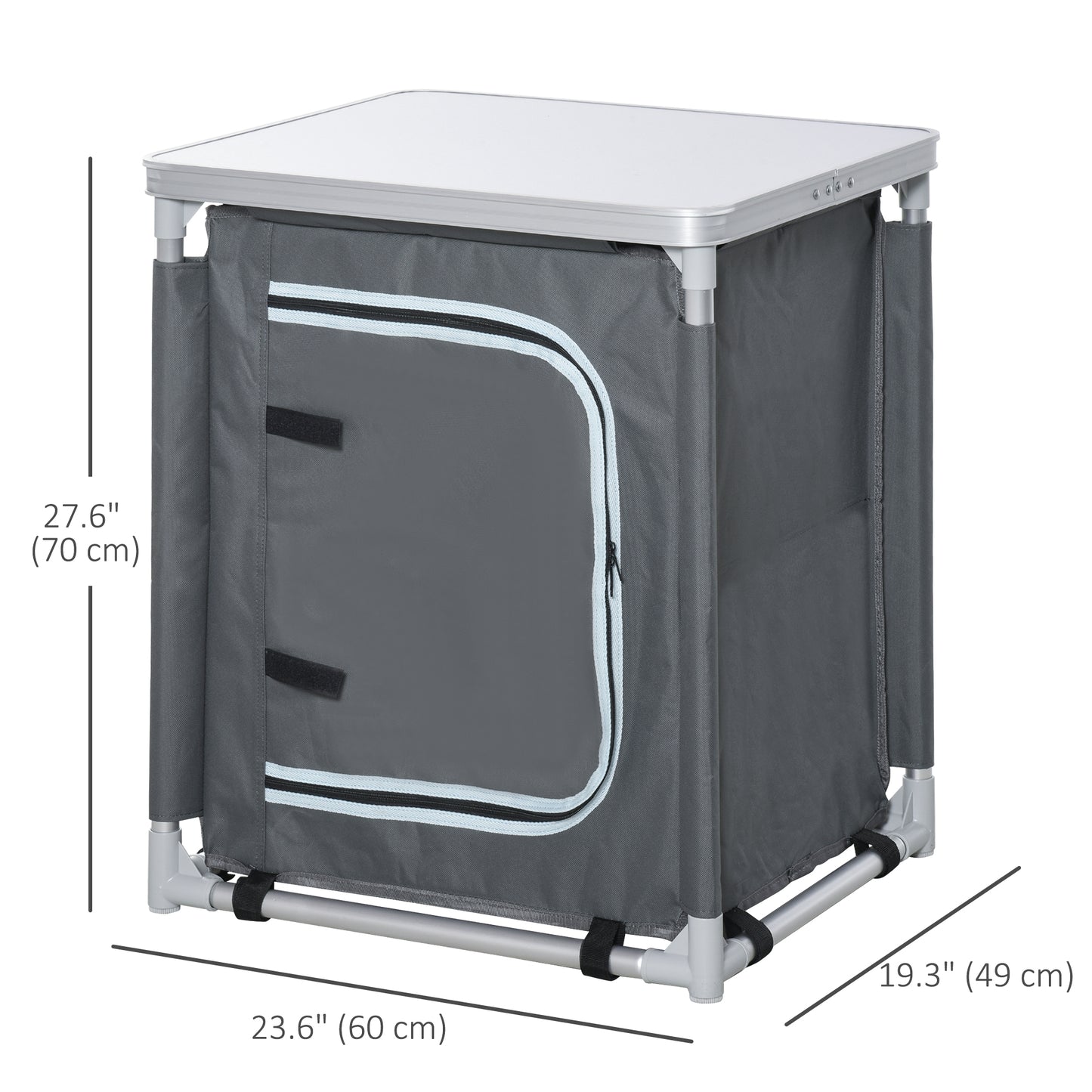 Camping Kitchen Station, Aluminum Camping Table Cook Cupboard with 2-Shelf and Carrying Bag for BBQ Party Picnics, Grey