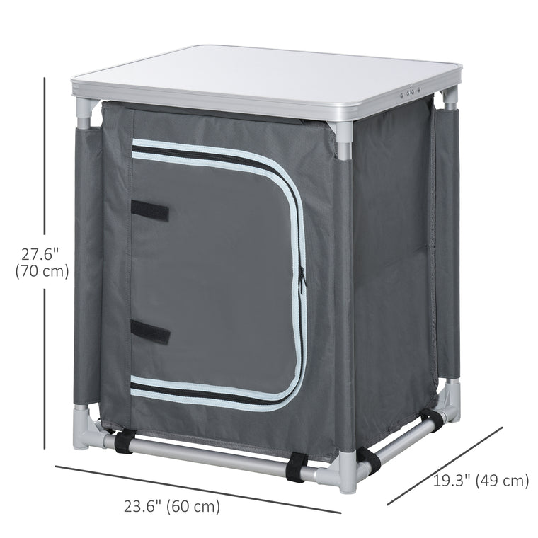 Grey Aluminum Camping Kitchen Station with 2-Shelf Cupboard