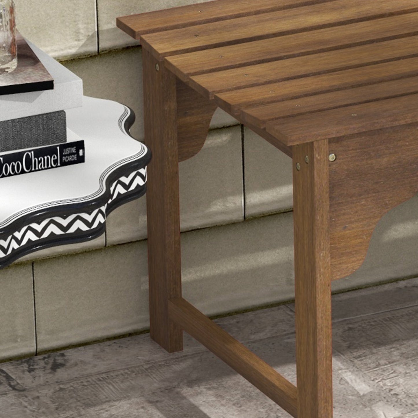 Wooden Garden Bench, Patio Double Park Bench with Slatted Seat, Front Porch Backless Bench, Teak