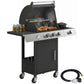 3 Burner Propane Gas Grill with Side Burner, 36,000 BTU BBQ Grill with Cast Iron Grates, Wheels, Warming Rack, Cabinet