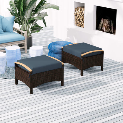 Wicker Ottoman with Removable Cushion, Set of 2