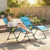 Zero Gravity Chair Set of 2, Folding Reclining Outdoor Lounge Chair with Cup Holder, Headrest, Sky Blue