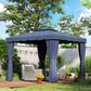 10' x 10' Outdoor Patio Gazebo Double Soft-top Garden Shelter Tent with Curtains, Mesh Screen Drapes, Dark Blue
