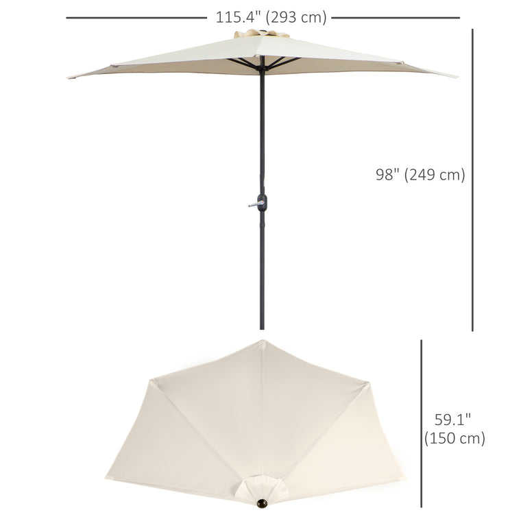 9.8ft Cream Half Round Parasol with Crank Handle & Top Vent